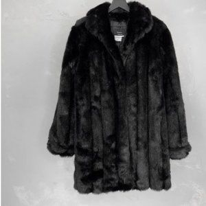 Vintage 1990s Dennis Basso Black Faux Fur Coat